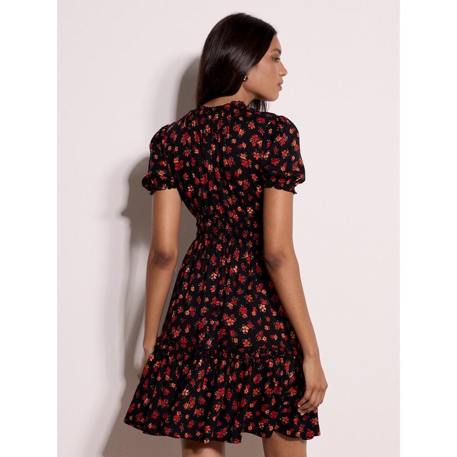 APRICOT Minikleid mit Blumenprint und Smokarbeit  