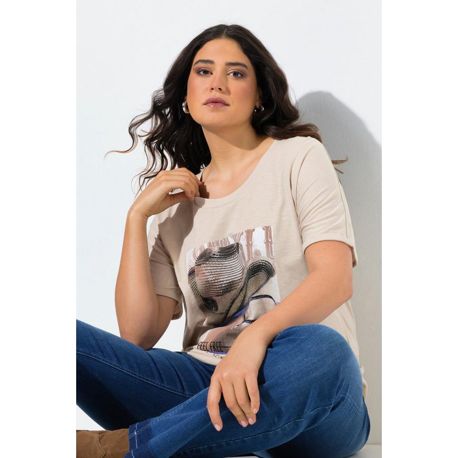 Ulla Popken T-shirt Oversize Imprimé Chapeau de Cowboy Manches Courtes  