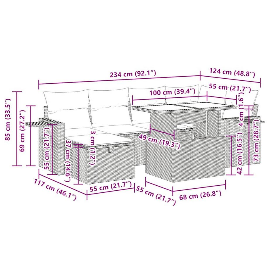 VidaXL Ensemble de canapés de jardin rotin synthétique  