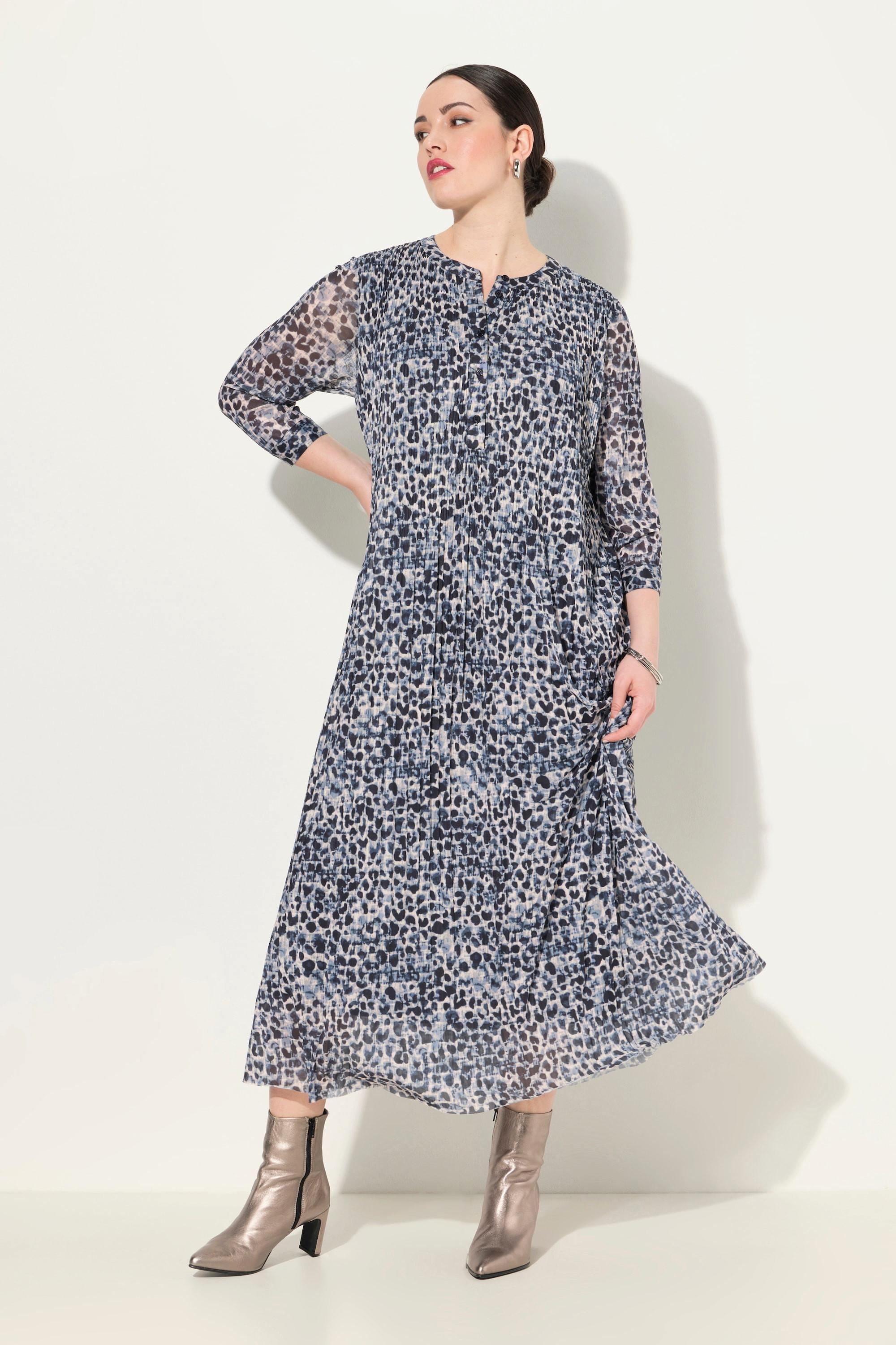 Ulla Popken  Robe maxi en mesh, doublée. Décolleté rond et manches 3/4, motif léopard. 