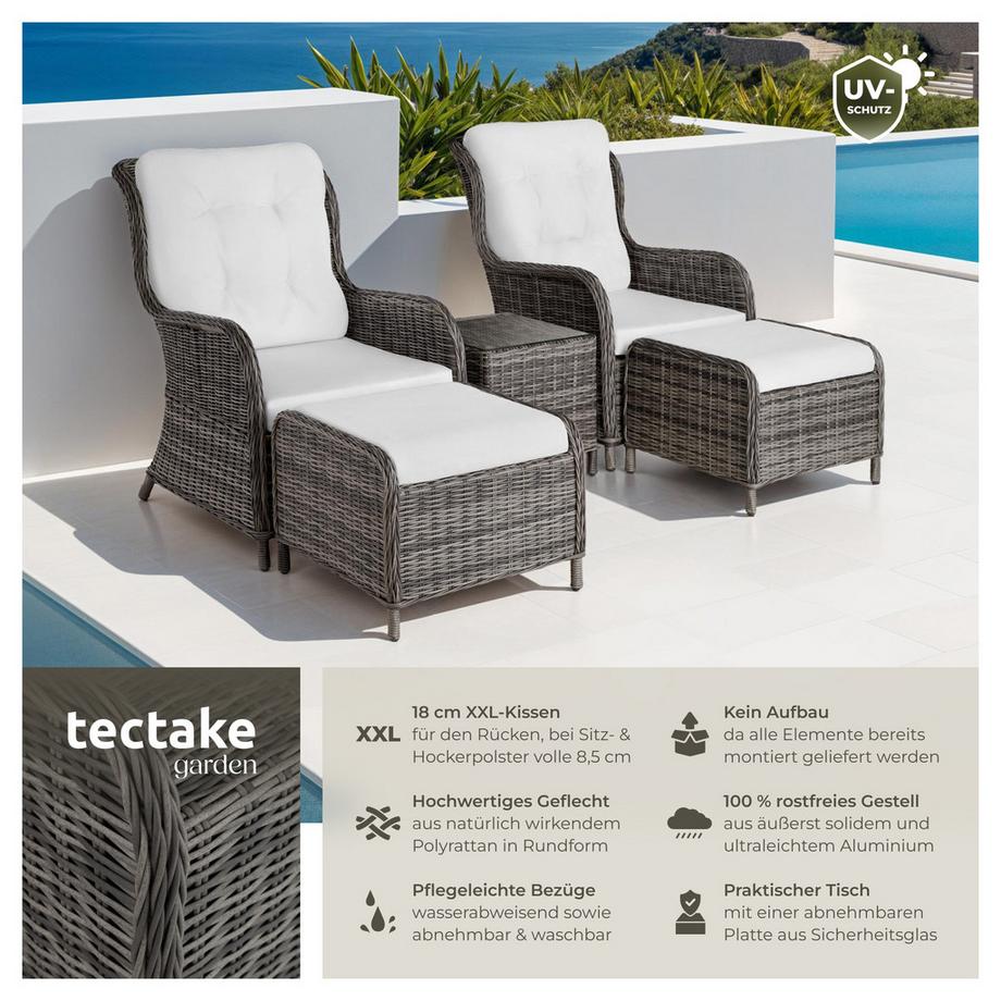 Tectake Rattan Sitzgruppe Benissa für 2 bis 4 Personen wetterfest und UV-beständig, hochwertiges Geflecht  