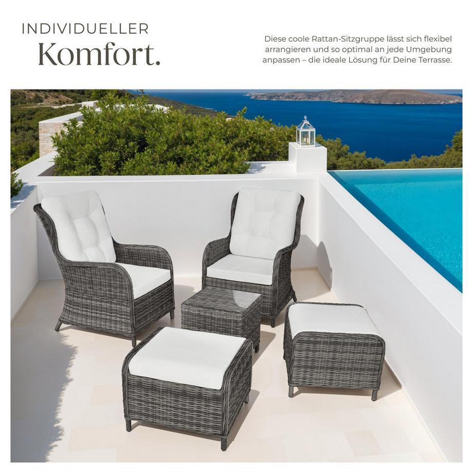 Tectake Rattan Sitzgruppe Benissa für 2 bis 4 Personen wetterfest und UV-beständig, hochwertiges Geflecht  