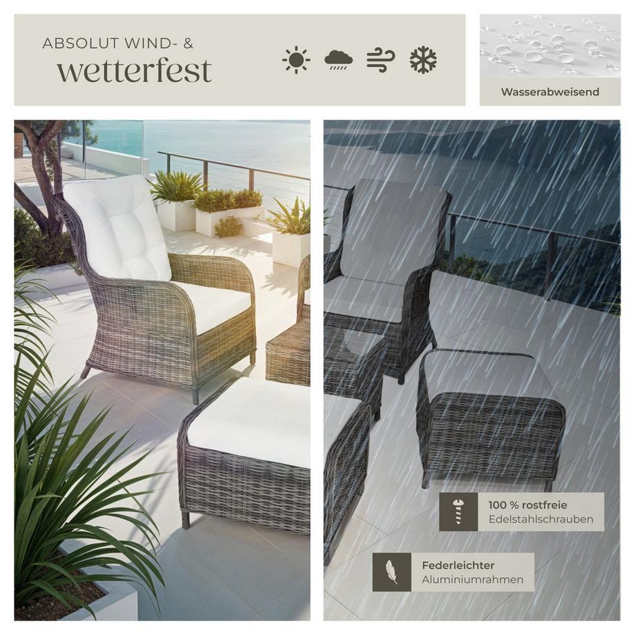 Tectake Aluminium Rattan Sitzgruppe Benissa für 2 bis 4 Personen wetterfest und UV-beständig, hochwertiges Geflecht  