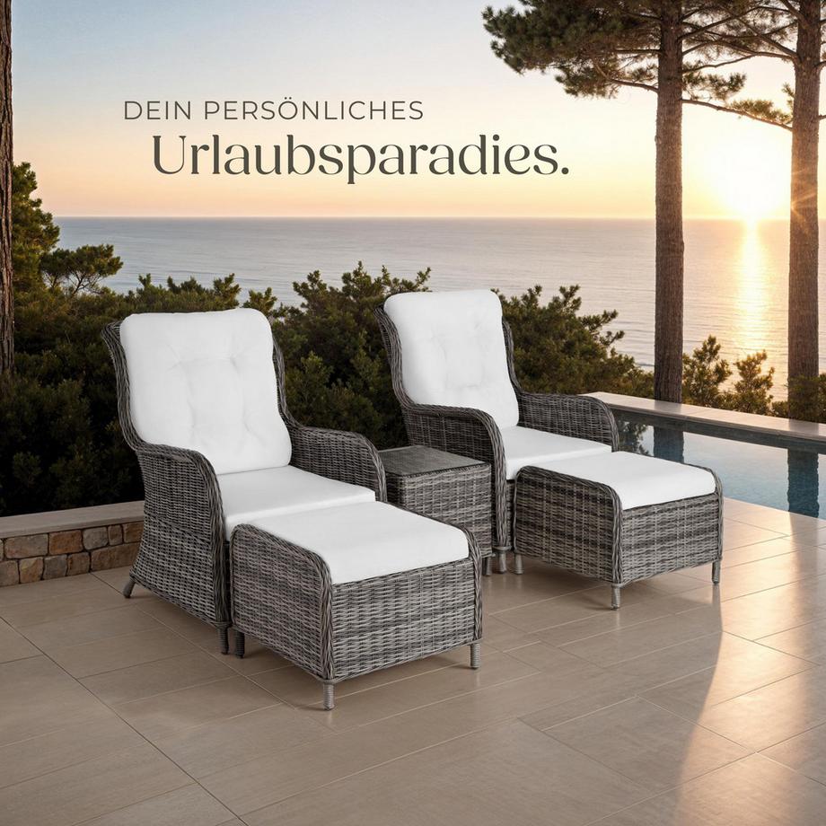 Tectake Aluminium Rattan Sitzgruppe Benissa für 2 bis 4 Personen wetterfest und UV-beständig, hochwertiges Geflecht  