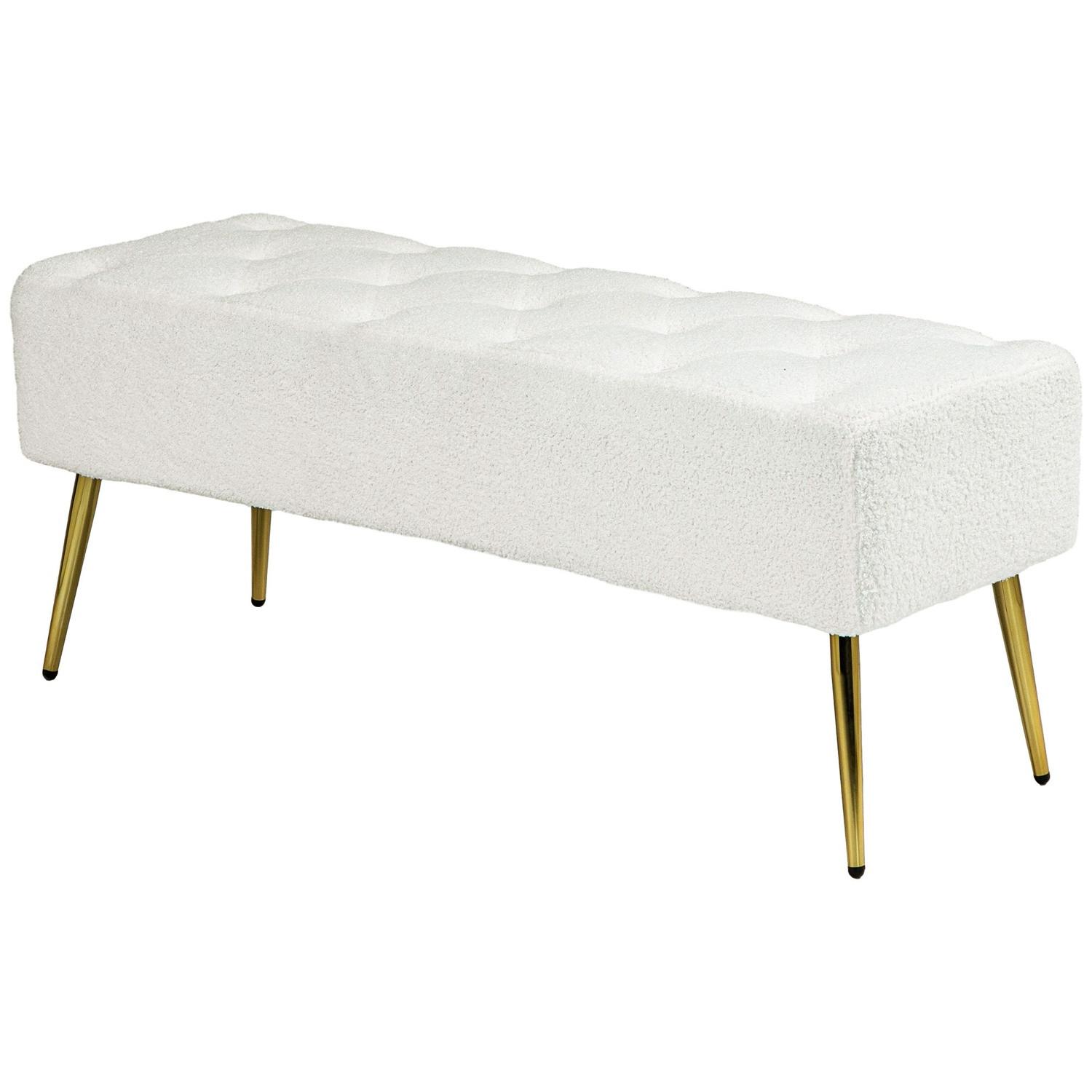 Northio Panca, panca imbottita con aspetto lana d'agnello, cucitura a bottoni, panca da letto con gambe in acciaio, per camera da letto, soggiorno, 112 x 41 x 46 cm, crema  