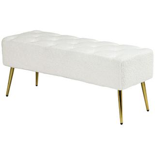 Northio Panca, panca imbottita con aspetto lana d'agnello, cucitura a bottoni, panca da letto con gambe in acciaio, per camera da letto, soggiorno, 112 x 41 x 46 cm, crema  