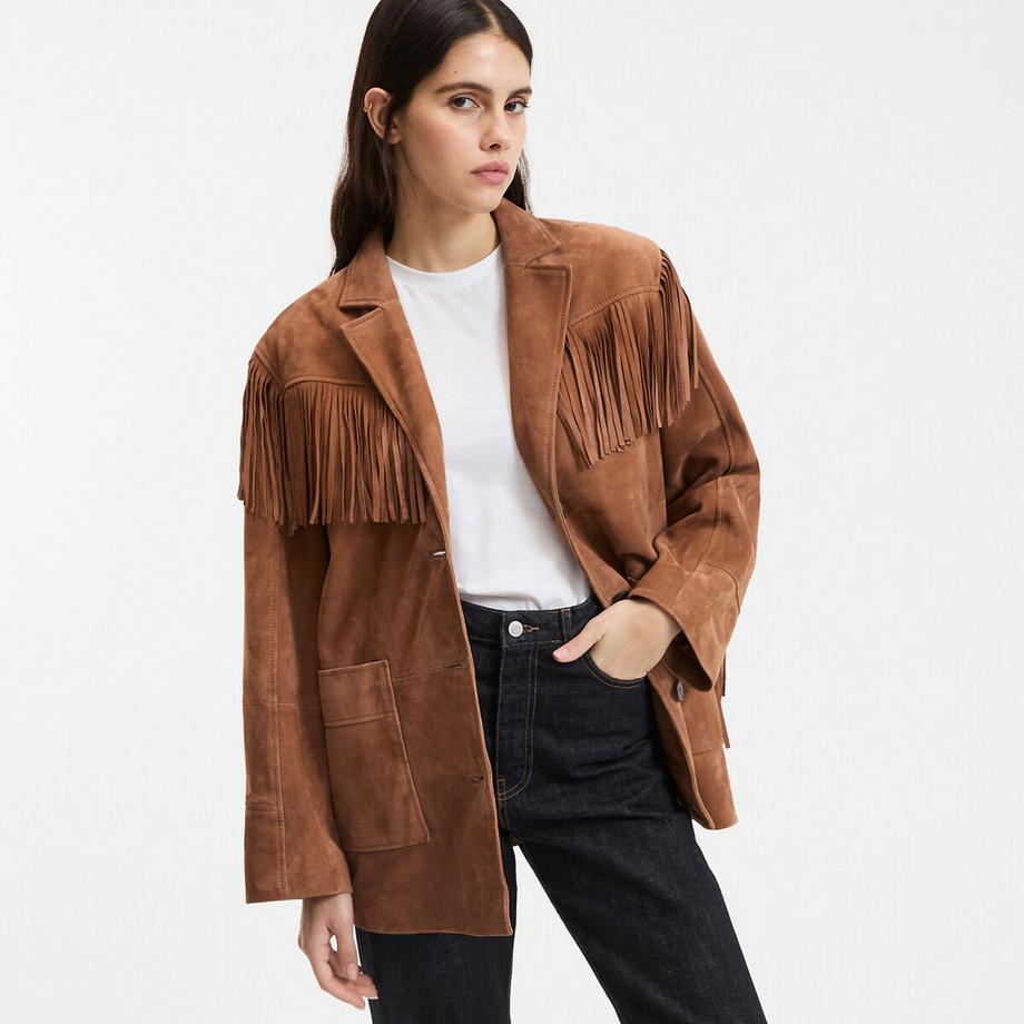 Gerade geschnittene Jacke mit Fransen