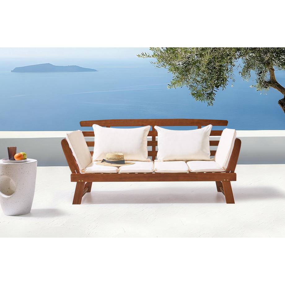 Beliani Gartenbank mit Auflage aus Eukalyptus  PORTICI  