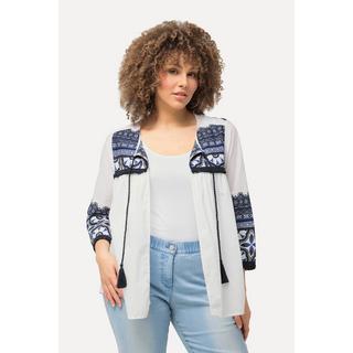 Ulla Popken Blusenjacke Fransen A-Linie Rundhals 3/4-Arm  