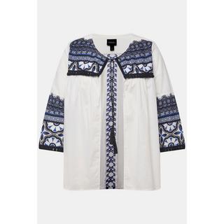 Ulla Popken Blusenjacke Fransen A-Linie Rundhals 3/4-Arm  