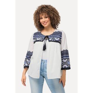 Ulla Popken Blusenjacke Fransen A-Linie Rundhals 3/4-Arm  