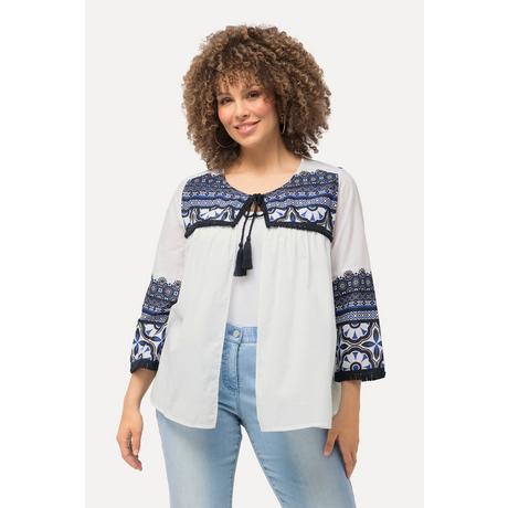 Ulla Popken Blusenjacke Fransen A-Linie Rundhals 3/4-Arm  