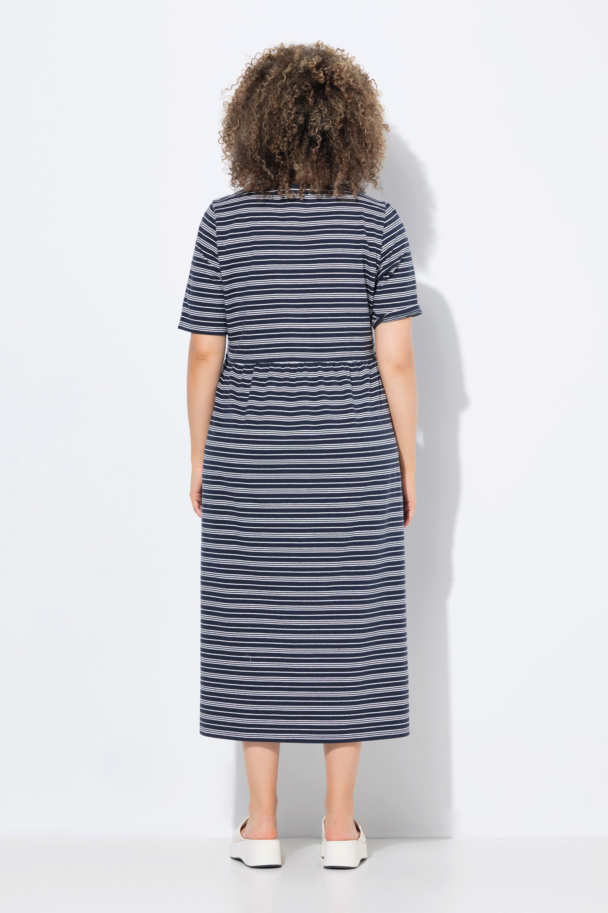 Ulla Popken Abito Midi A Righe Taglio Svasato Scollo Rotondo Mezze Maniche  