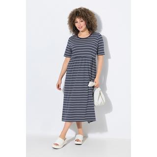 Ulla Popken Abito Midi A Righe Taglio Svasato Scollo Rotondo Mezze Maniche  