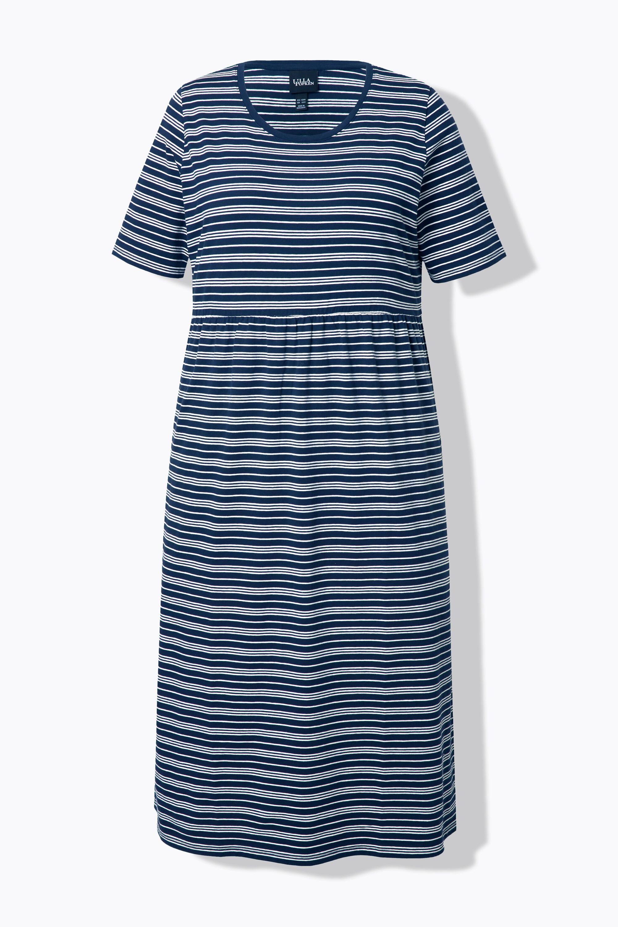 Ulla Popken Abito Midi A Righe Taglio Svasato Scollo Rotondo Mezze Maniche  