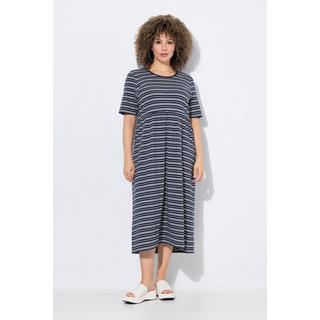 Ulla Popken Abito Midi A Righe Taglio Svasato Scollo Rotondo Mezze Maniche  