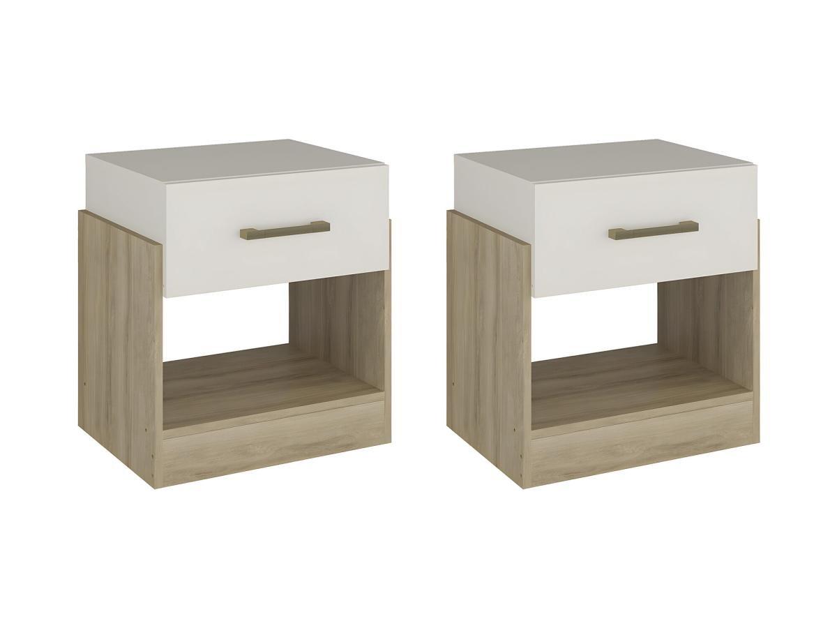 Vente-unique  Lot de 2 tables de chevet 1 tiroir et 1 niche - Coloris : Naturel et ivoire - BODIL II 