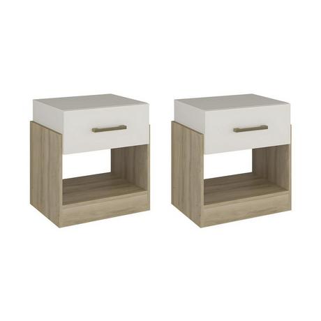 Vente-unique  Lot de 2 tables de chevet 1 tiroir et 1 niche - Coloris : Naturel et ivoire - BODIL II 