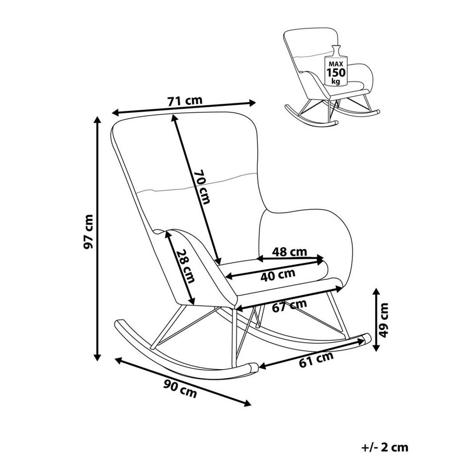 Beliani Fauteuil à bascule en Velours Glamour ELLAN  