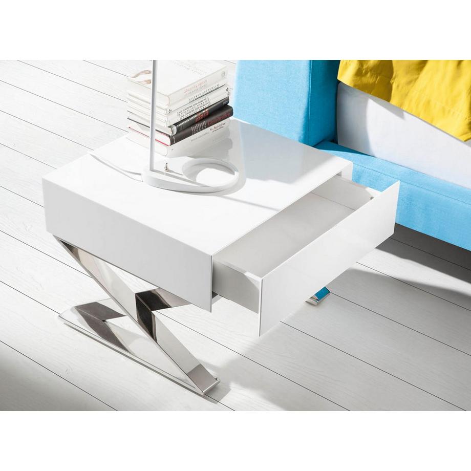 ANGEL CERDA Comodino in legno bianco e acciaio cromato  