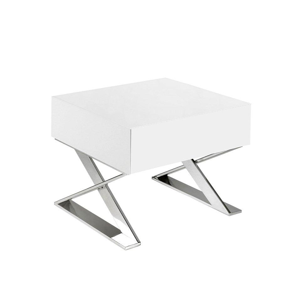 ANGEL CERDA Table de chevet en bois blanc et acier  