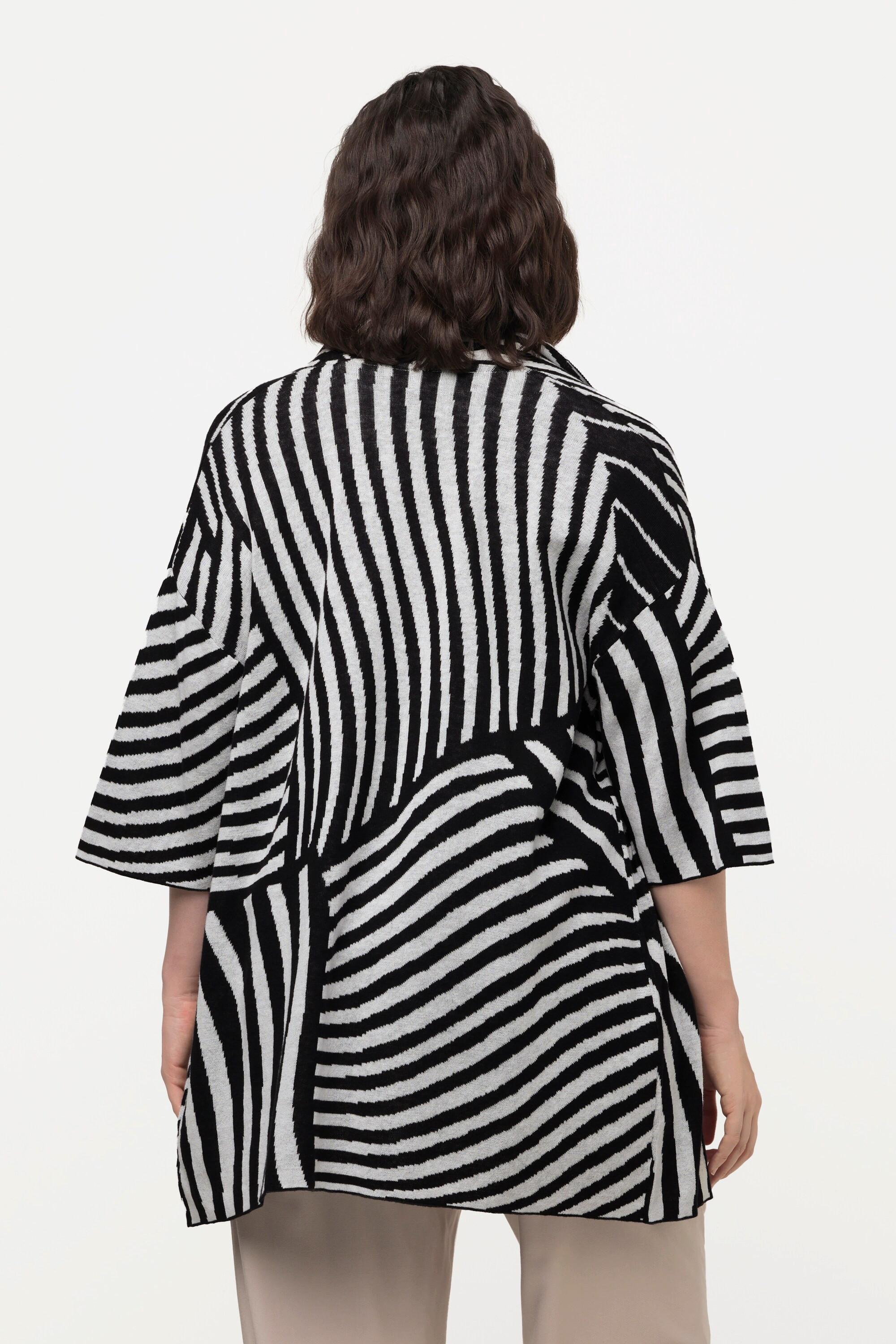 Ulla Popken Jacquard Feinstrick Stehkragen Halbarm Strickjacke  