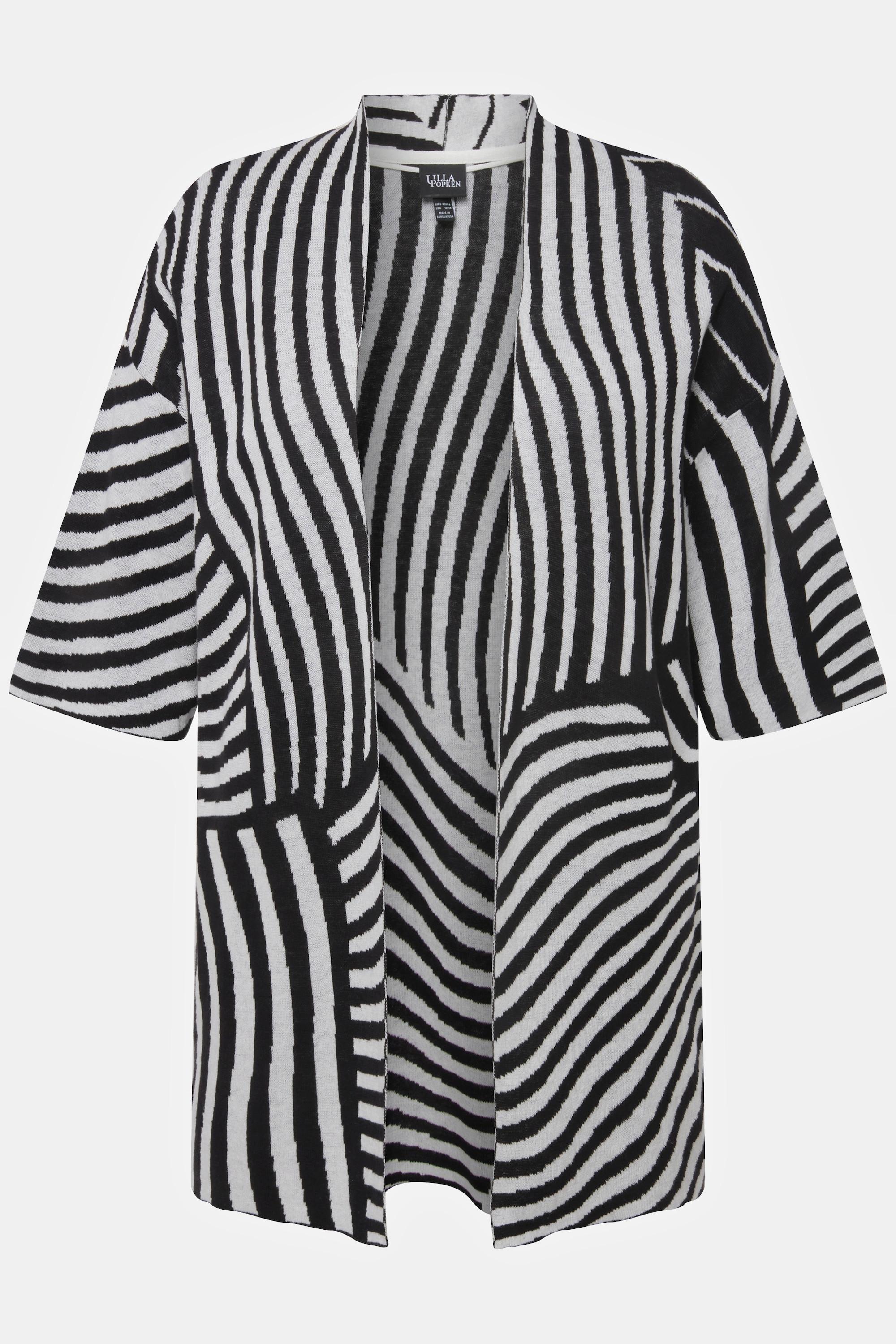 Ulla Popken Jacquard Feinstrick Stehkragen Halbarm Strickjacke  