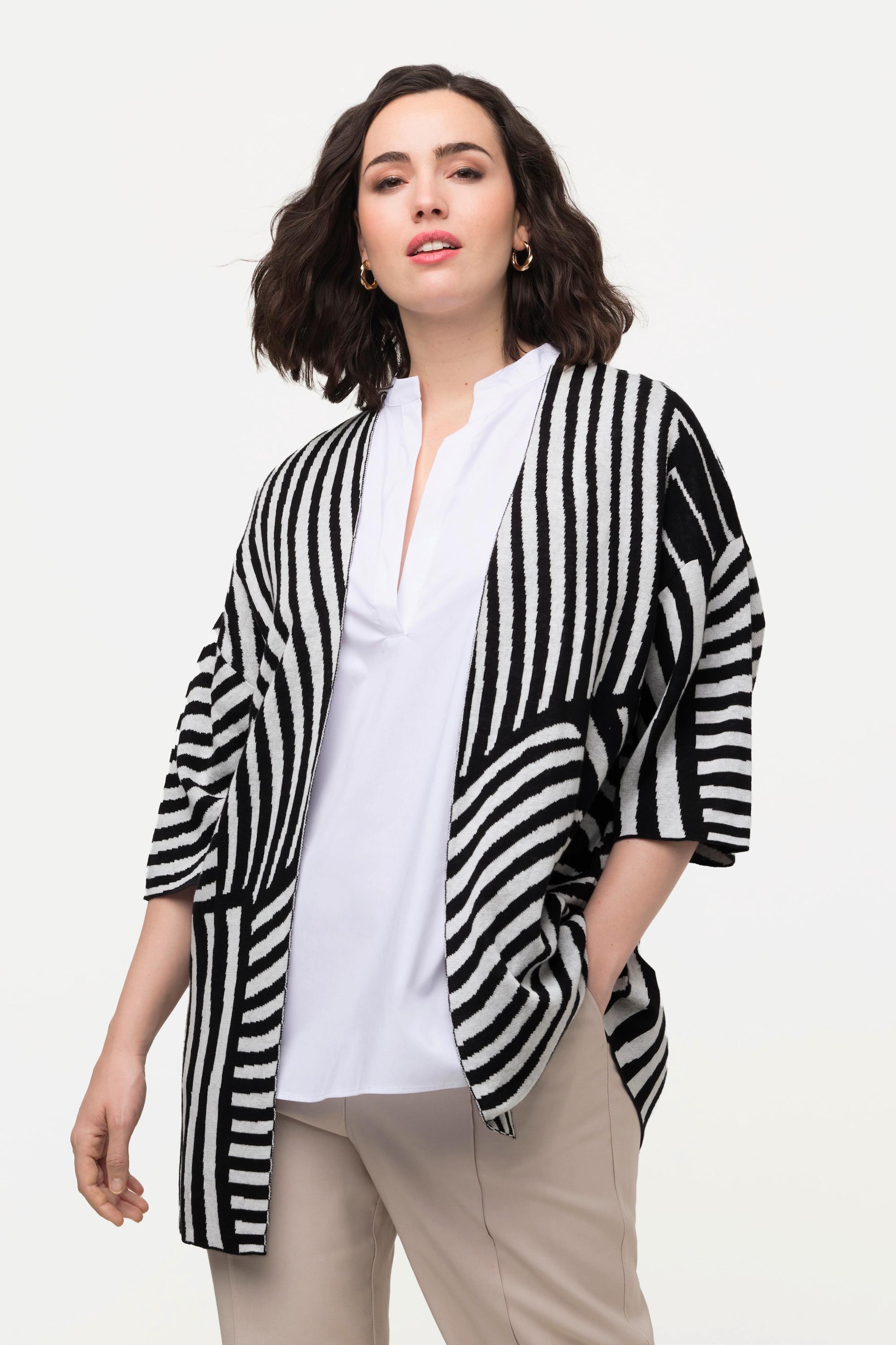 Ulla Popken Jacquard Feinstrick Stehkragen Halbarm Strickjacke  