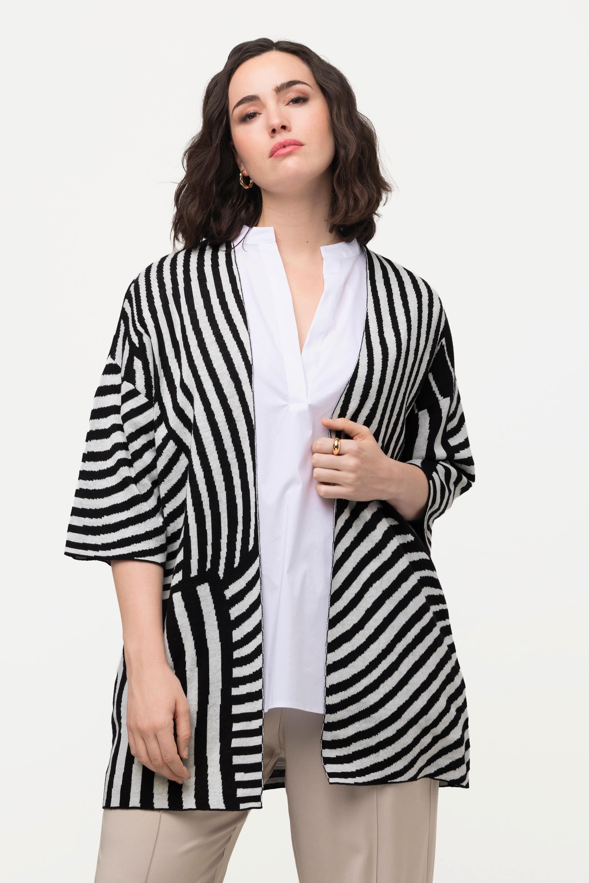 Ulla Popken Jacquard Feinstrick Stehkragen Halbarm Strickjacke  