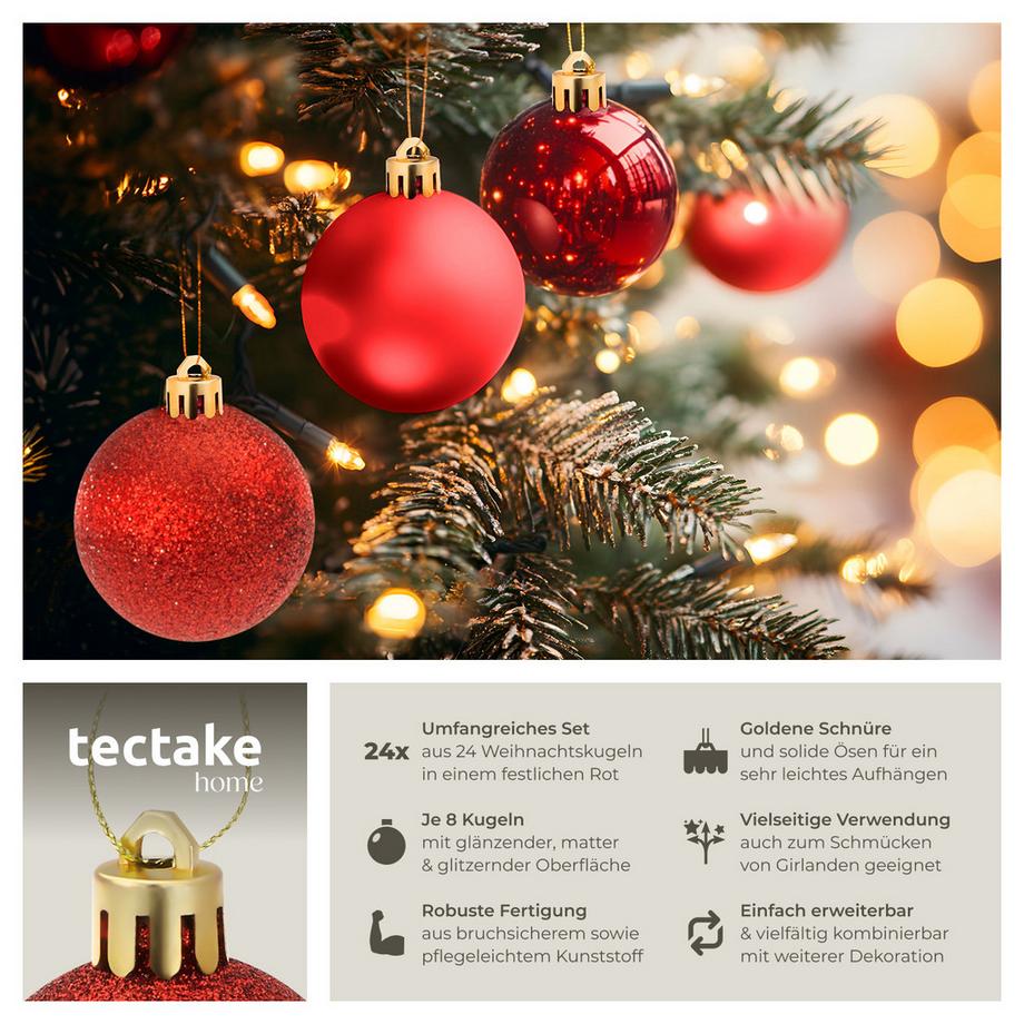 Tectake Palline natalizie   set da 24 pezzi di colore rosso  