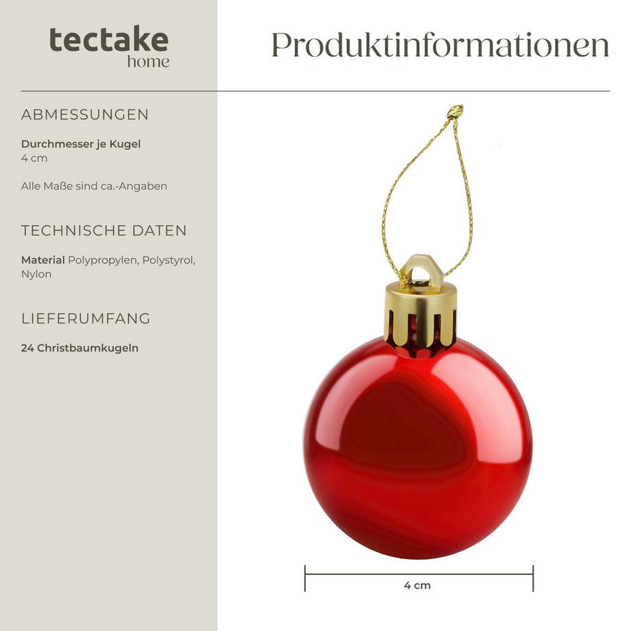 Tectake Palline natalizie   set da 24 pezzi di colore rosso  