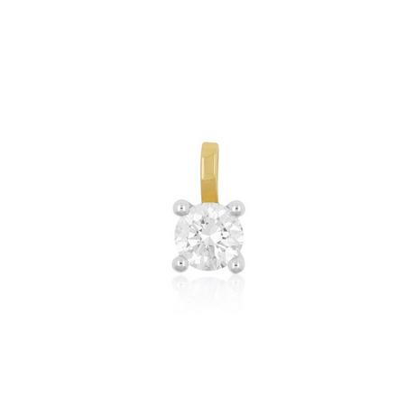 MUAU Schmuck  Pendentif solitaire serti 4 griffes or jaune 750 diamant 0,50ct. or blanc 750, 9x6mm 