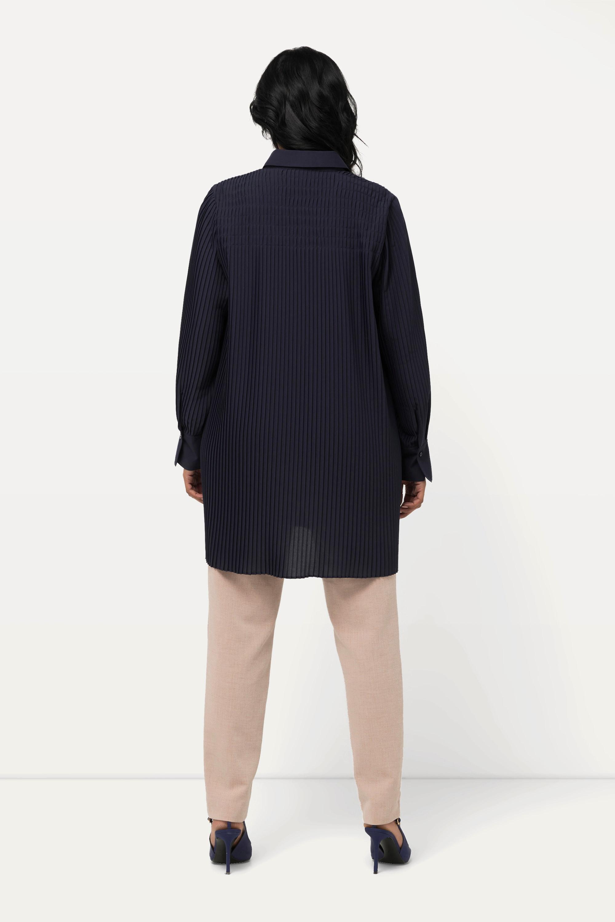 Ulla Popken Blusa plissettata Taglio svasato Maniche lunghe Collo a camicia  