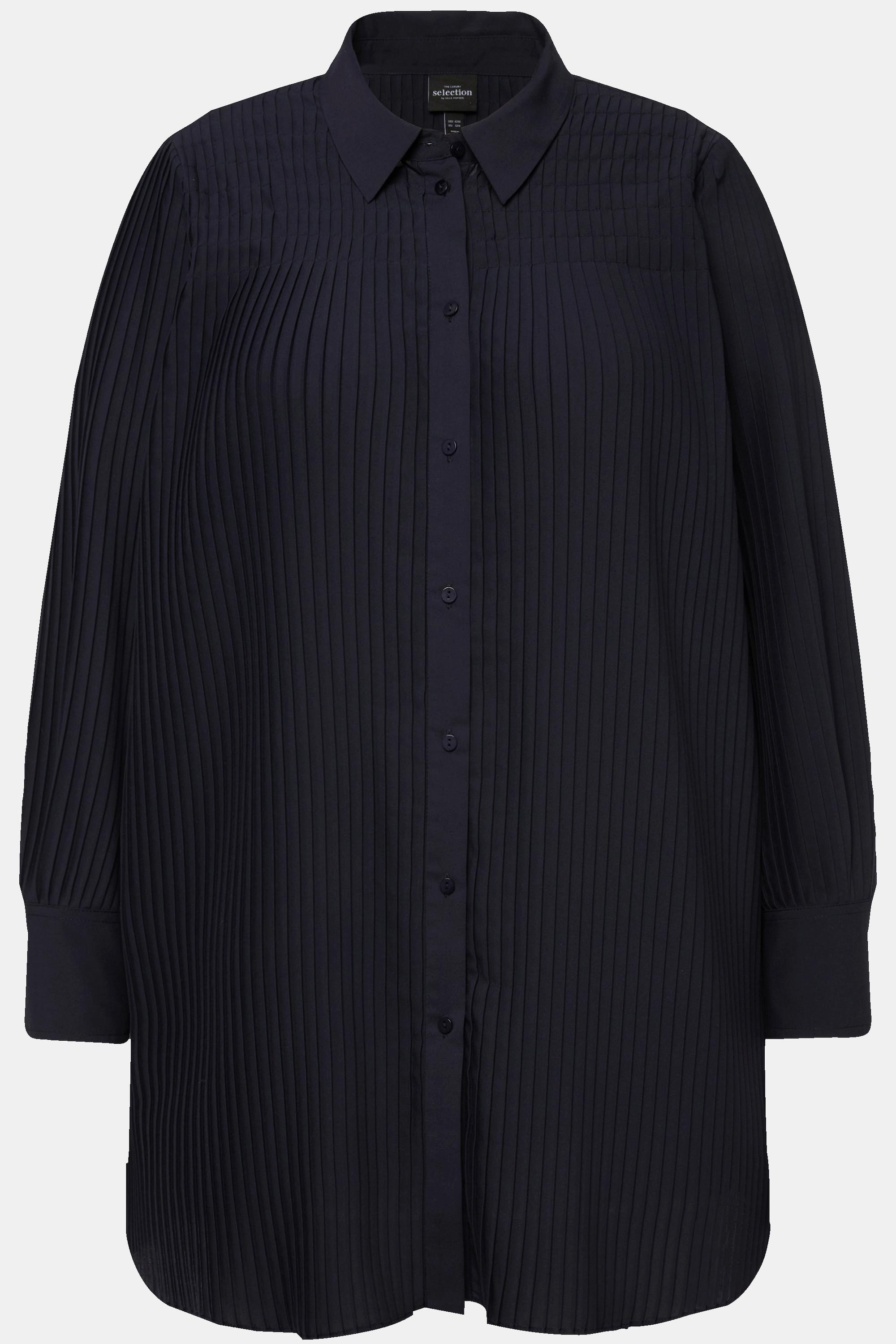 Ulla Popken Blusa plissettata Taglio svasato Maniche lunghe Collo a camicia  