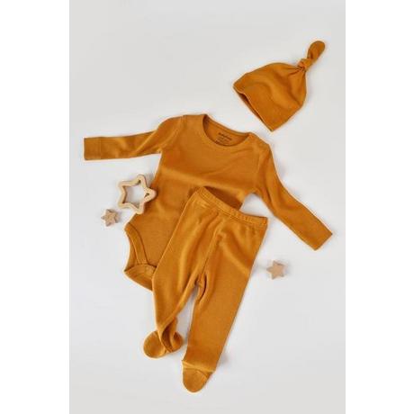 BabyCosy Organic  Set, Pantalon à pied, Body manches longues, Bonnet 