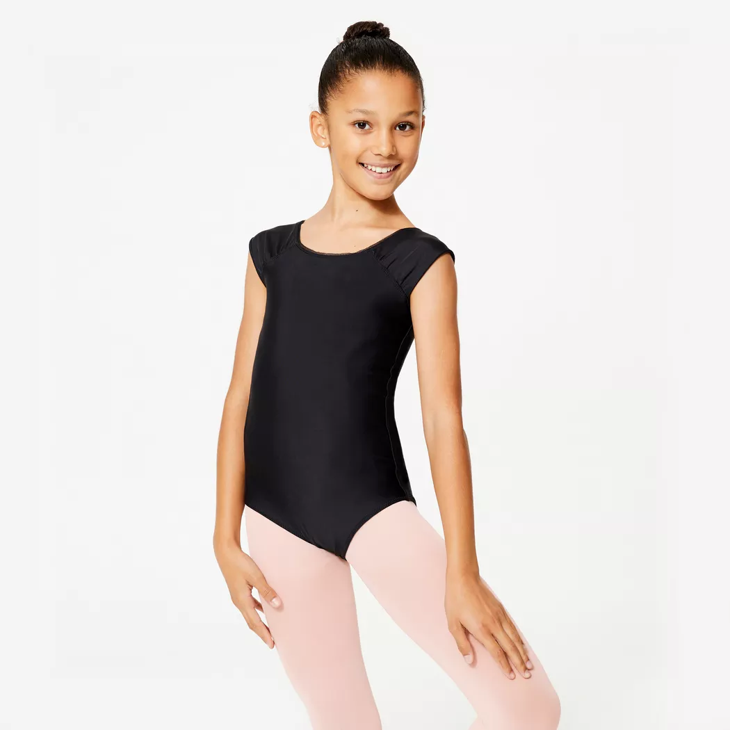 DOMYOS - Turnanzug Mädchen Kurzarm Polyester, 7-8A, Schwarz