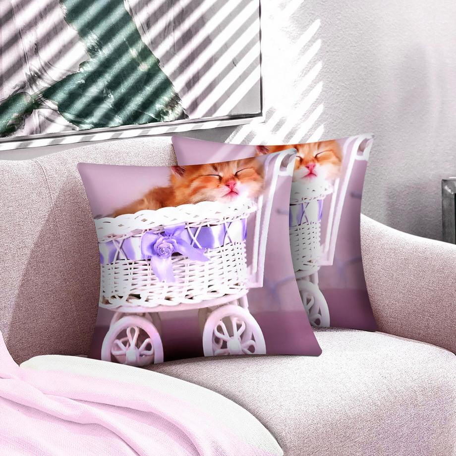 Avizar 2 Stk. Kissenbezüge Kätzchen im Korb  