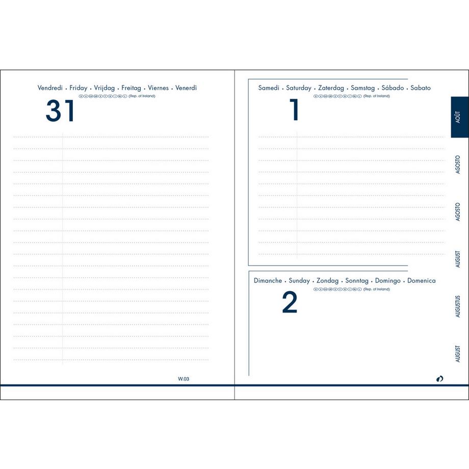Quo Vadis - Ricambio Agenda scolastica - 2024-2025 - Eurotextagenda - Giornaliera - Multilingua - 12 mesi da agosto a luglio - 12x17 cm - Carta Clairefontaine Bianca - Prodotto in Francia