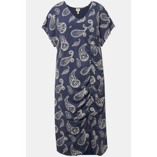 Ulla Popken  Robe midi en coton bio à motif cachemire, décolleté en V et manches courtes 