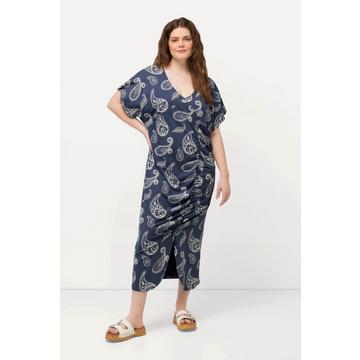 Robe midi en coton bio à motif cachemire, décolleté en V et manches courtes