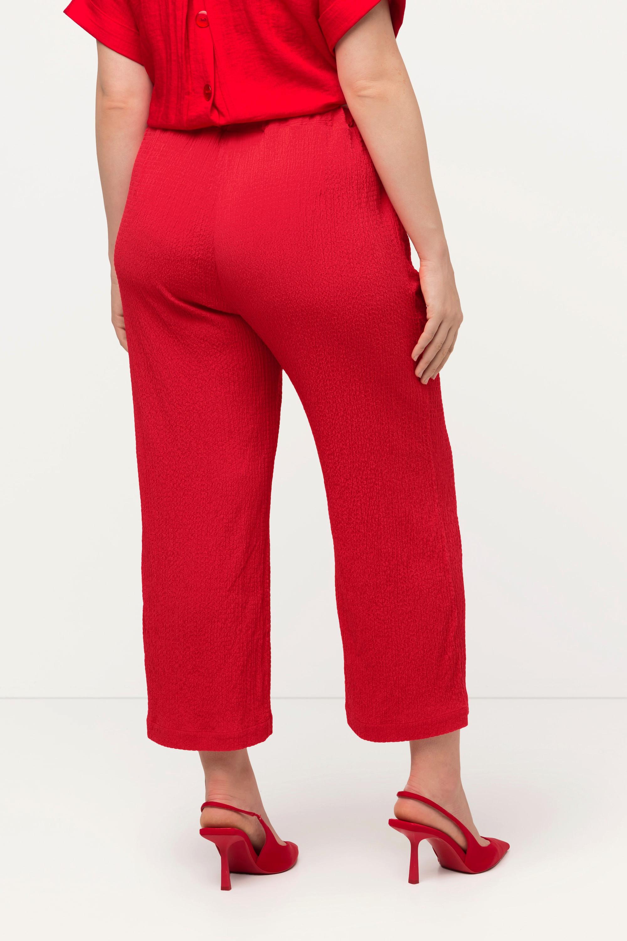 Ulla Popken  Pantaloni a 7/8 modello Mary con crespatura a bolle, taglio della gamba ampio e cintura comoda 