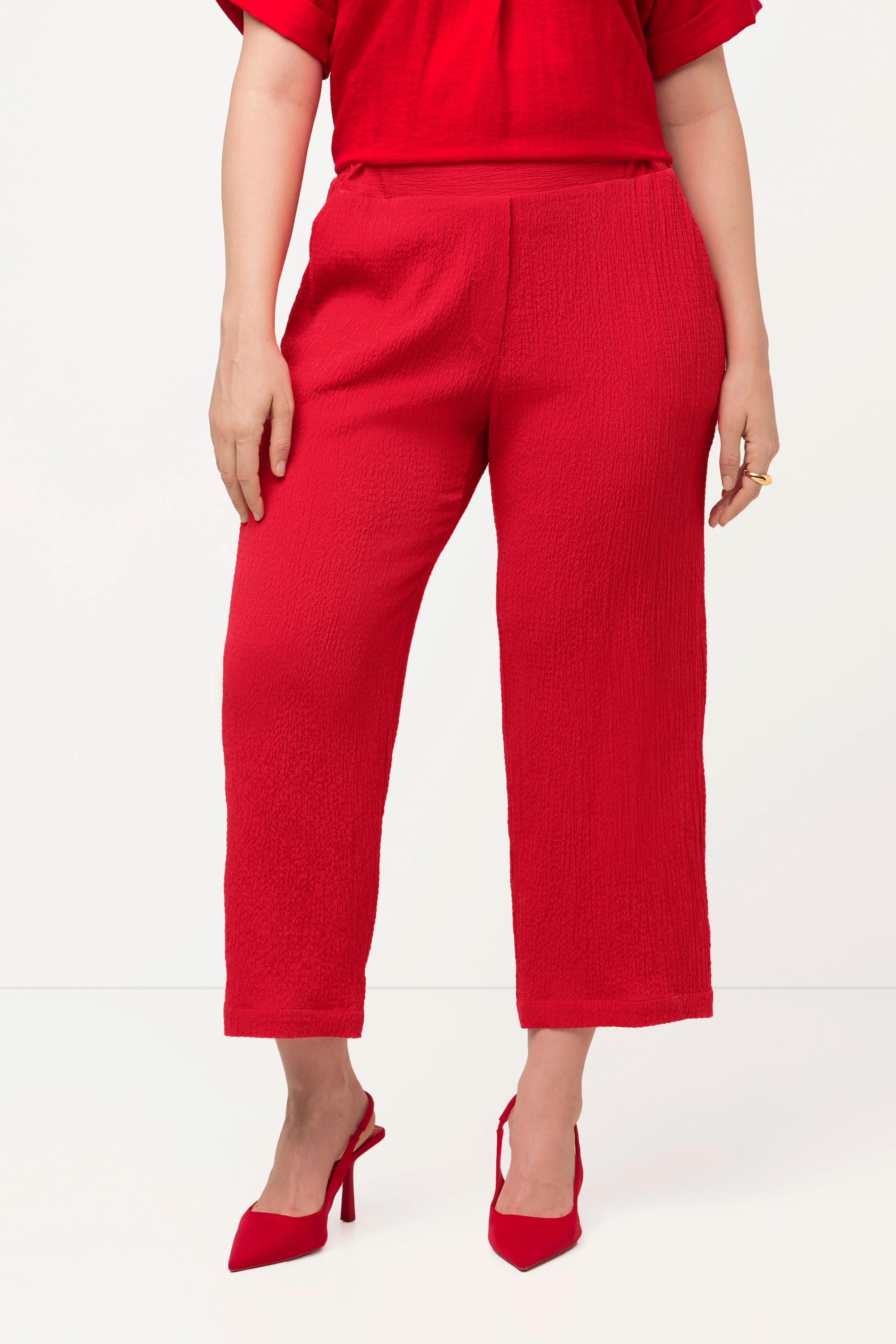 Ulla Popken  Pantaloni a 7/8 modello Mary con crespatura a bolle, taglio della gamba ampio e cintura comoda 