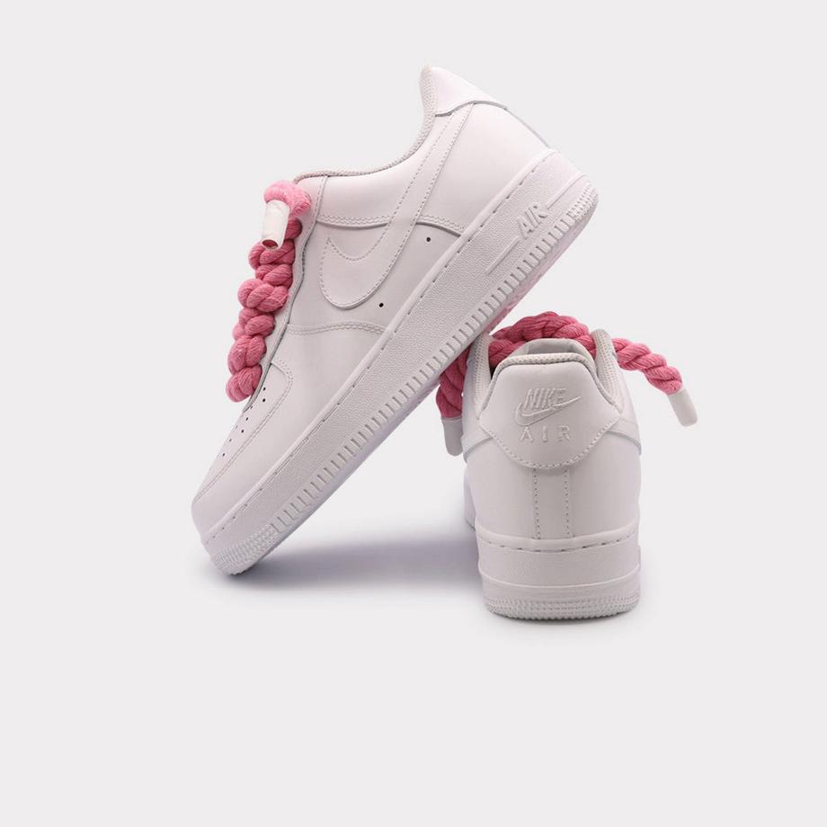 NIKE Air Force 1 White Rope Lace Pink Sneakers  