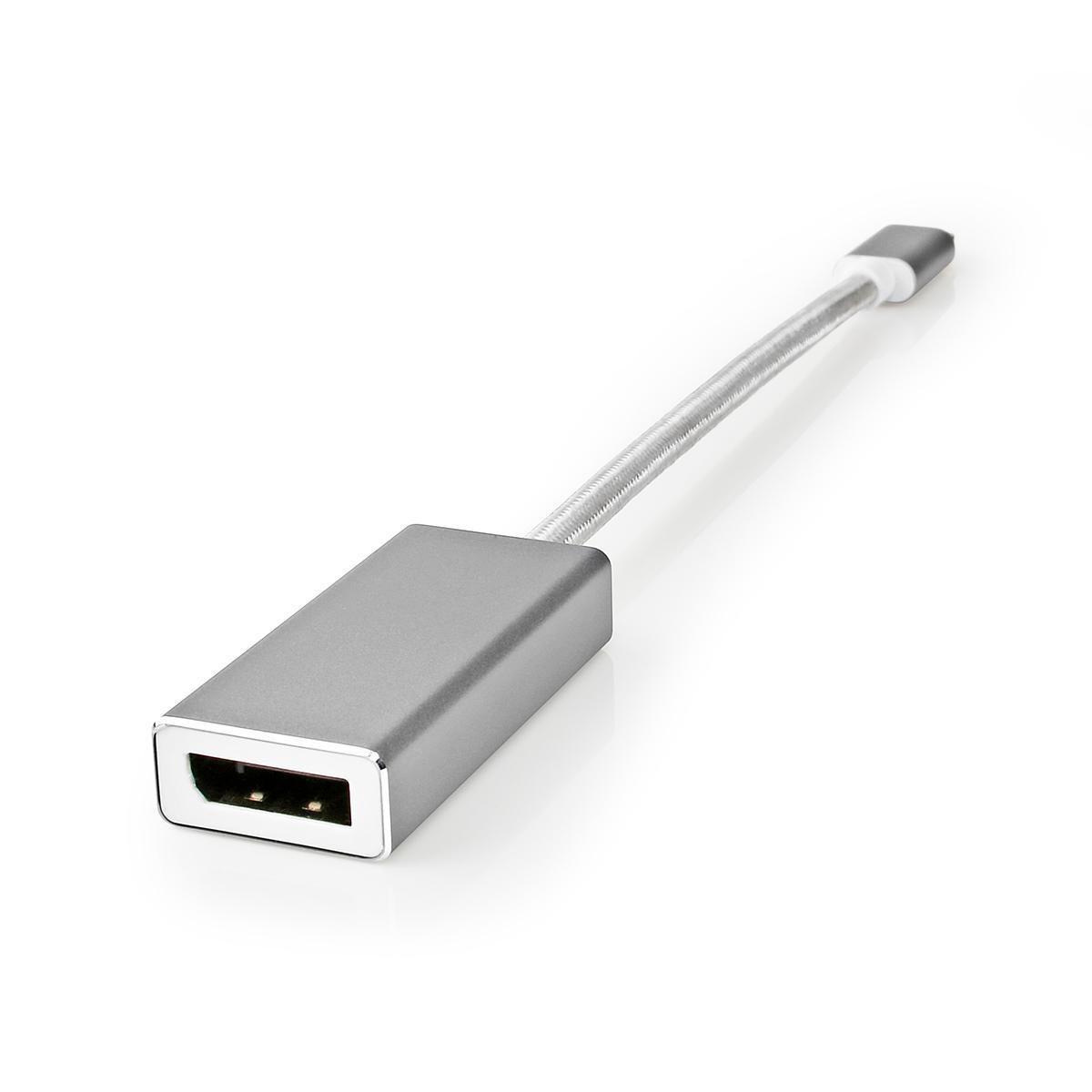 Nedis  Adaptateur USB-C™ | USB 3.2 Gen 1 | USB-C™ mâle | DisplayPort femelle | 0,20 m | Rond | Plaqué or | Tressé / Nylon | Argent | Boîte en carton avec fenêtre couverte. 