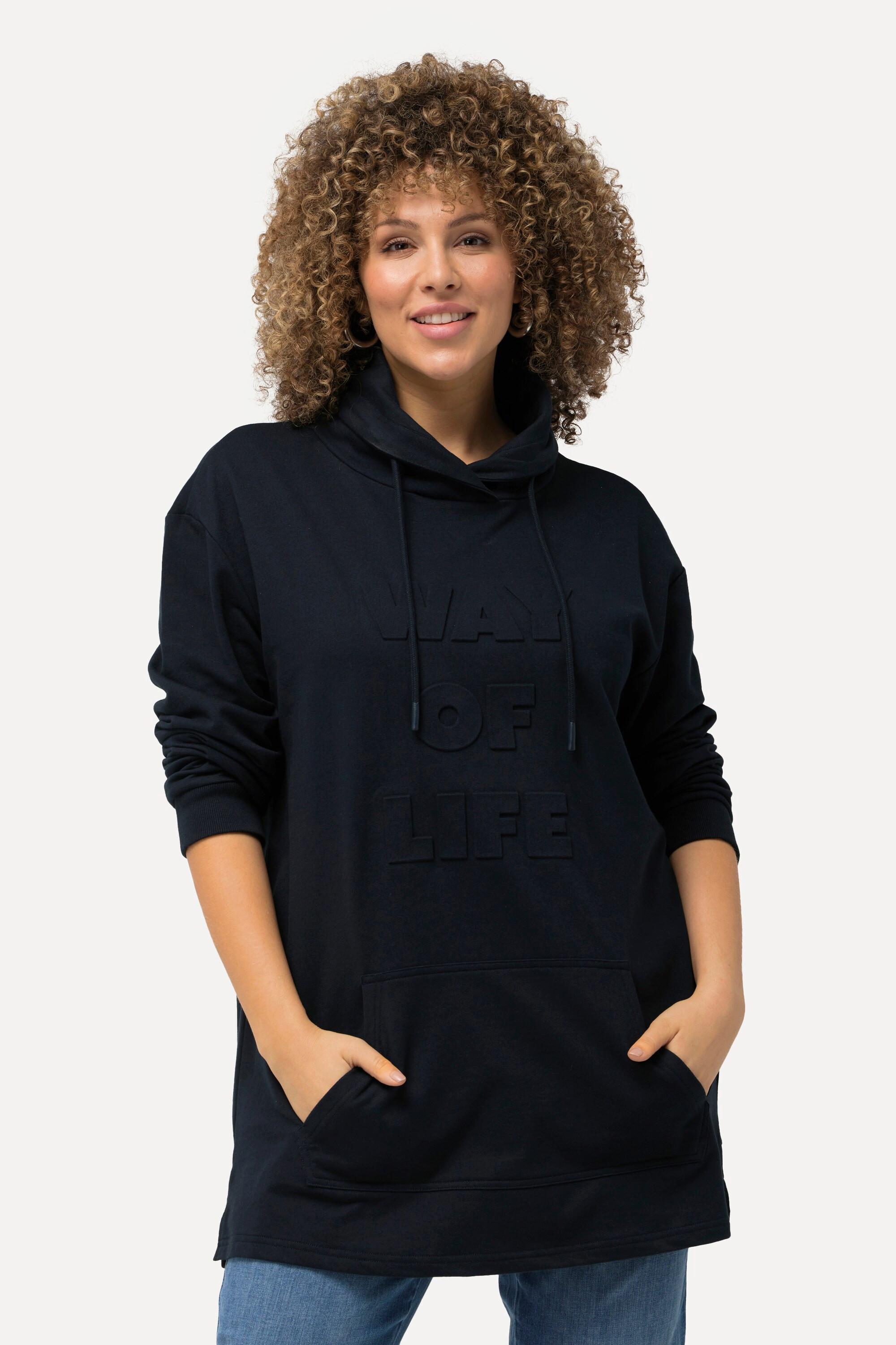 Ulla Popken  Sweat-shirt oversized à col montant et manches longues. Gaufrage 3D 