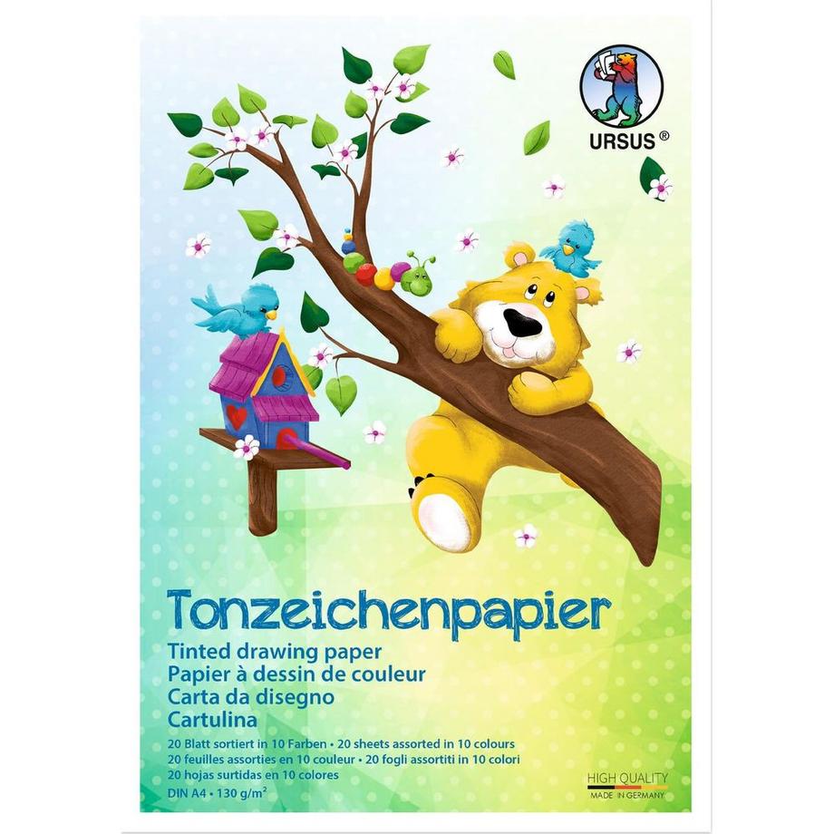 Ursus URSUS Tonzeichenpapier A4 2134699 130g. 10 Farben ass. 20 Blatt  