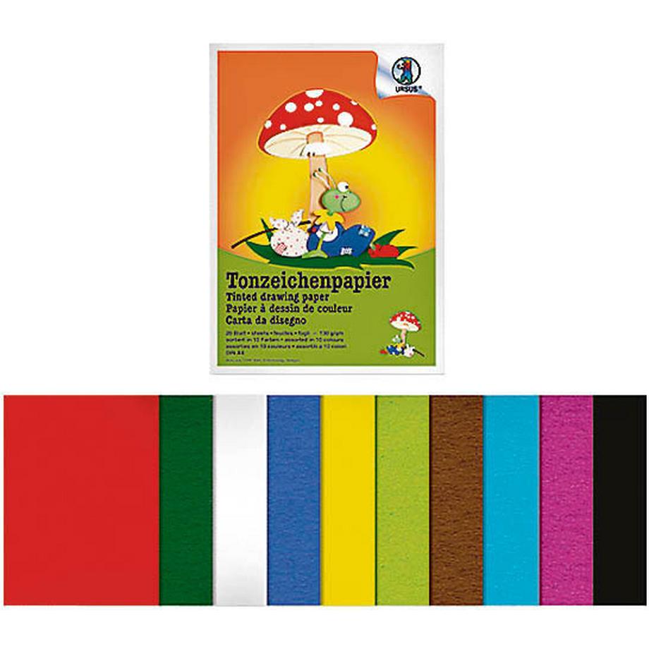 URSUS Tonzeichenpapier A4 2134699 130g. 10 Farben ass. 20 Blatt