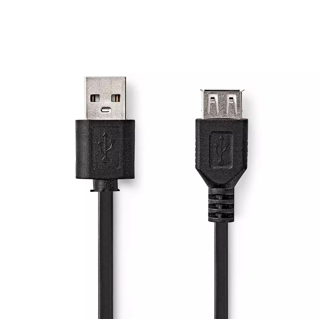 Nedis – USB-Kabel | USB 2.0 USB-A Stecker Buchse 480 Mbps Vernickelt 1,00 m Rund PVC Schwarz Etikett, One Size