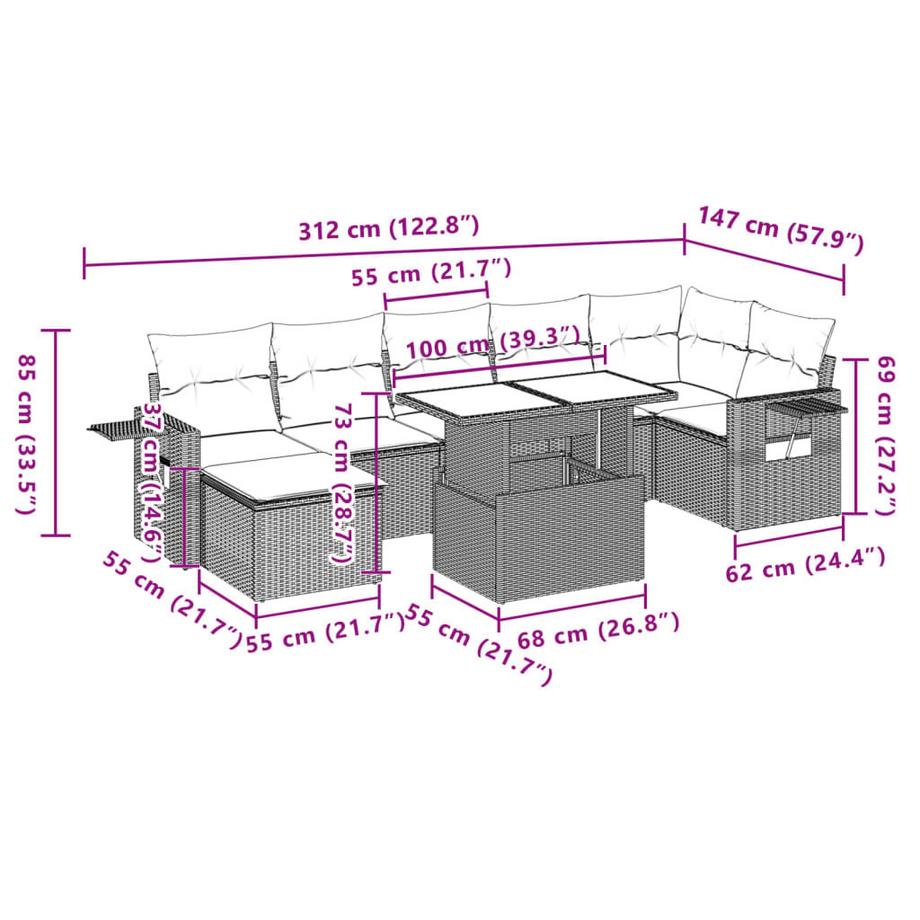 VidaXL Ensemble de canapés de jardin rotin synthétique  