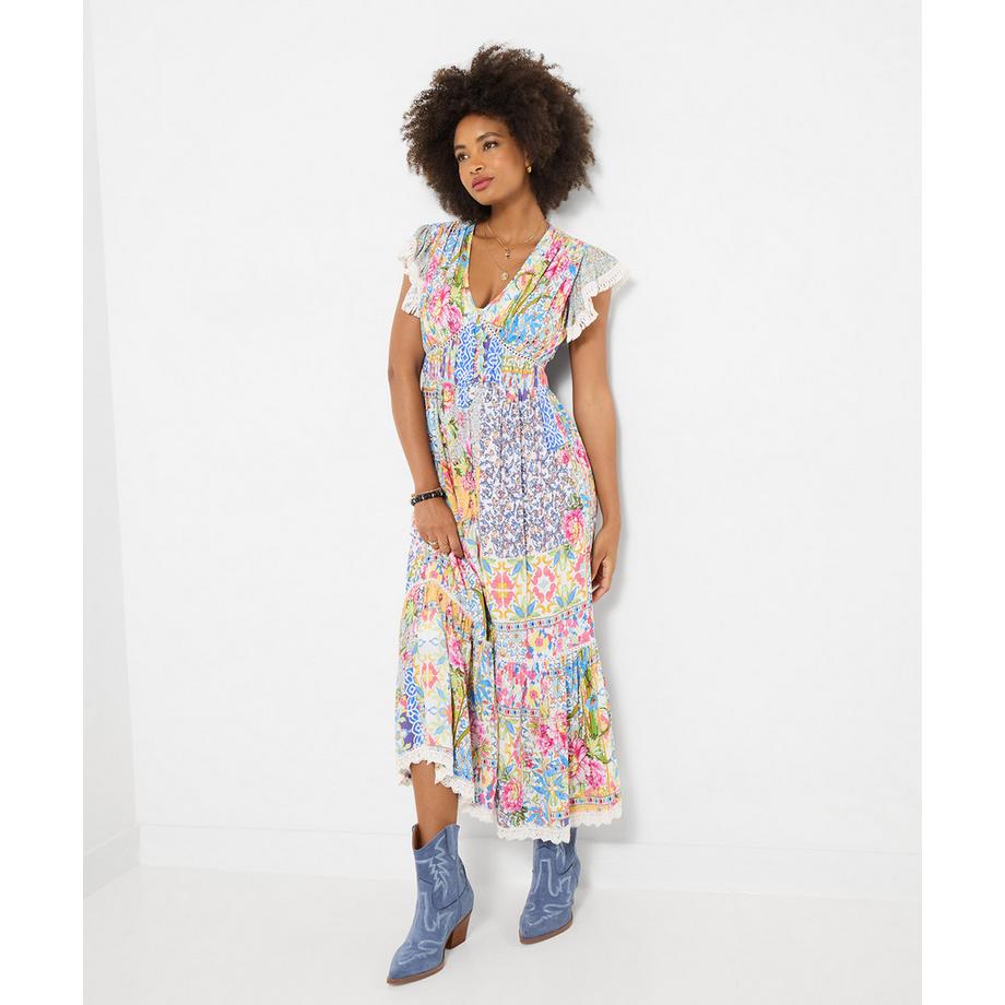 Joe Browns Maxikleid mit Patchworkmuster und fliessenden Ärmeln  